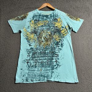 Vintage Affliction Raw State T-Shirt Mens Small All Over Print Grunge MMA Y2K